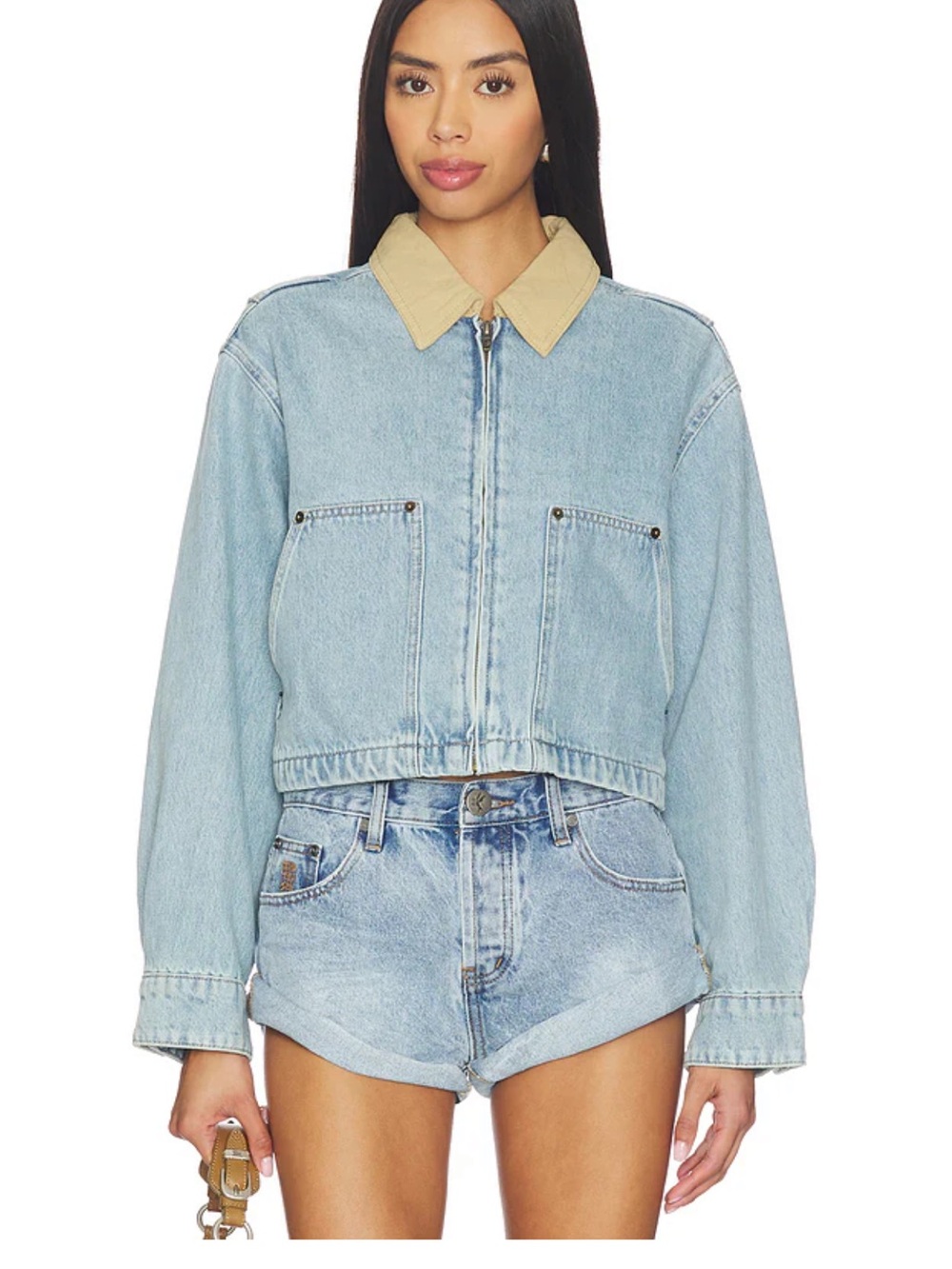 BLANKNYC Cropped Denim Jacket in Coffee Run
